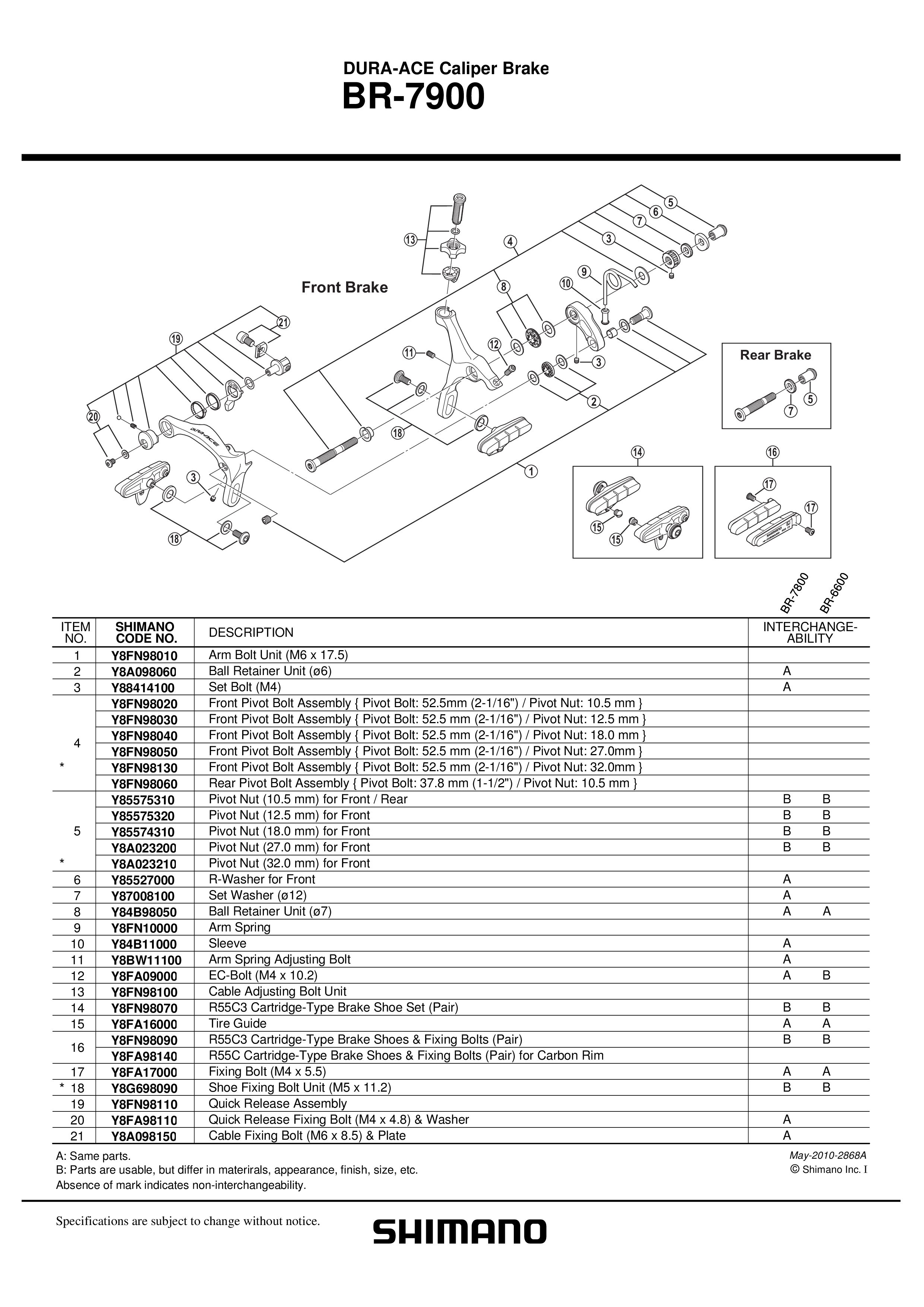 ULOŠCI SHIMANO R55C3 CARTRIDGE FOR BR-7900/7800/7700/6700/6600/5700/5600 &amp; FIXING BOLTS, 1 PAR