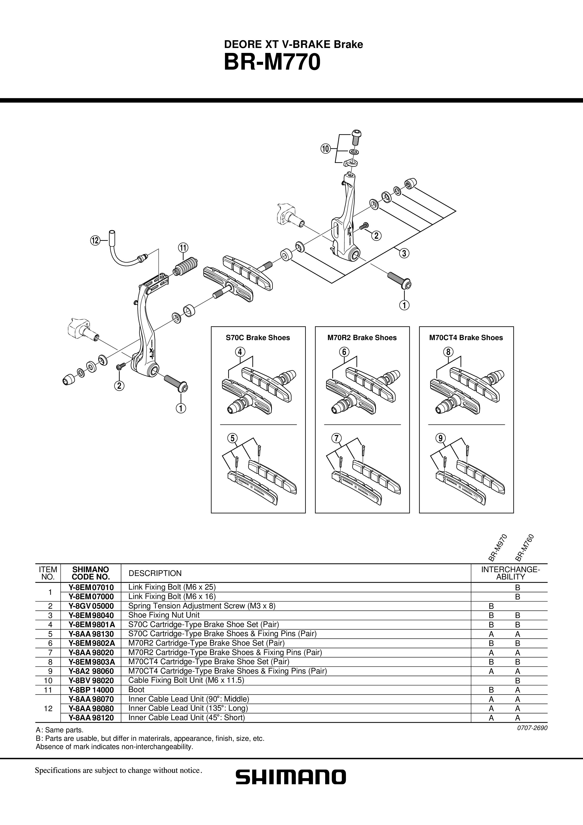 PAKNOVI SHIMANO BR-M770 M70R2 CARTRIDGE-TYPE, 1 PAR