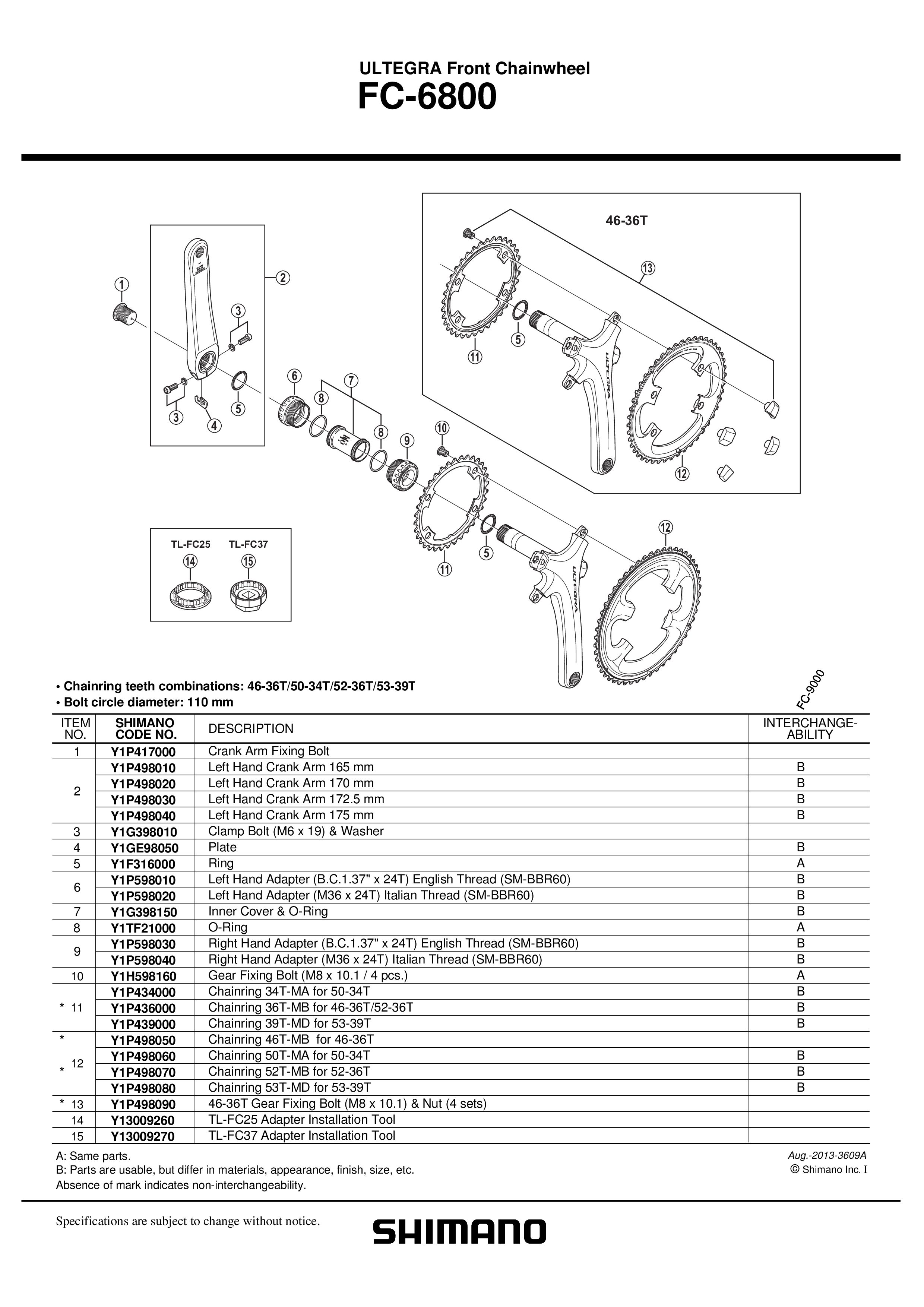 LANČANIK SHIMANO FC-6800 52T-MB FOR 52-36T