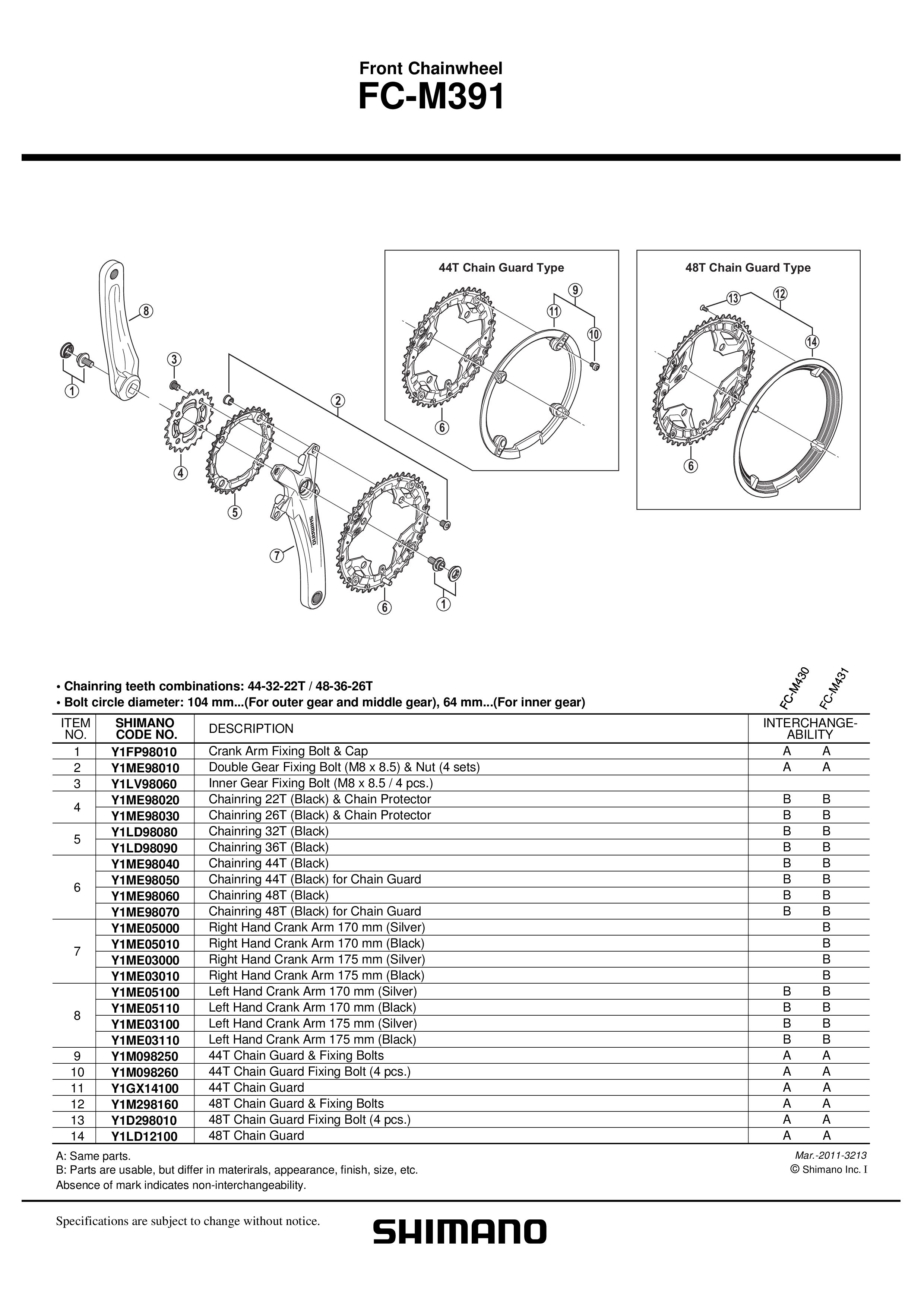 LANČANIK SHIMANO FC-M391 44T BLACK FOR CHAINGUARD