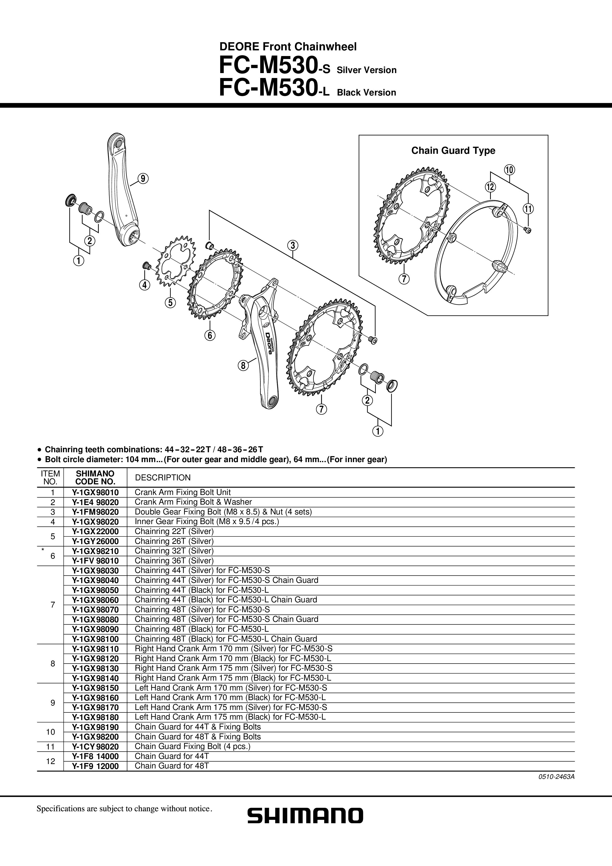 LANČANIK SHIMANO FC-M530 44T BLACK FOR FC-M530-L CHAIN GUARD