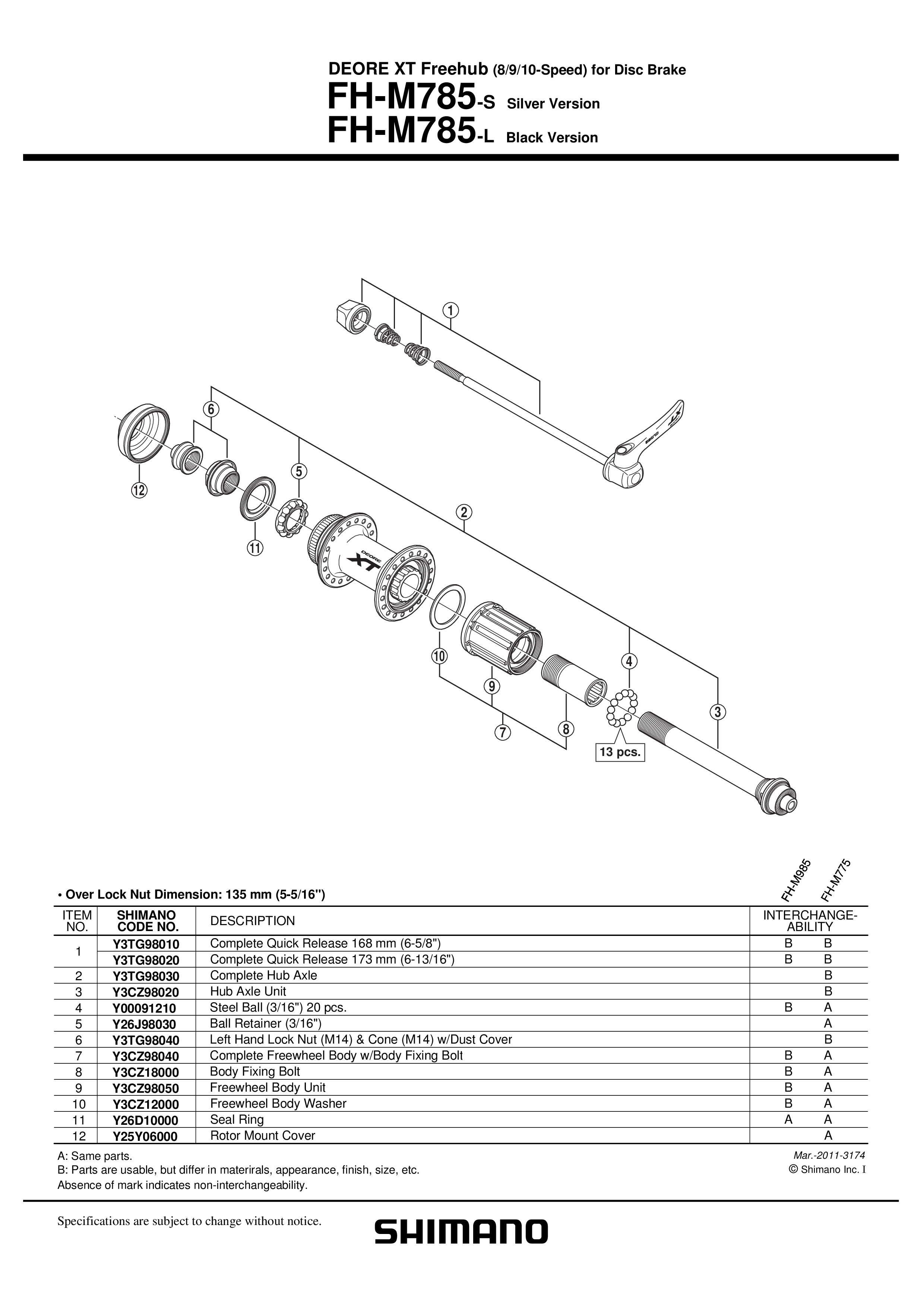 KONUS SHIMANO FH-M785 LEVI (M14) &amp; CONE (M14) W/DUST COVER