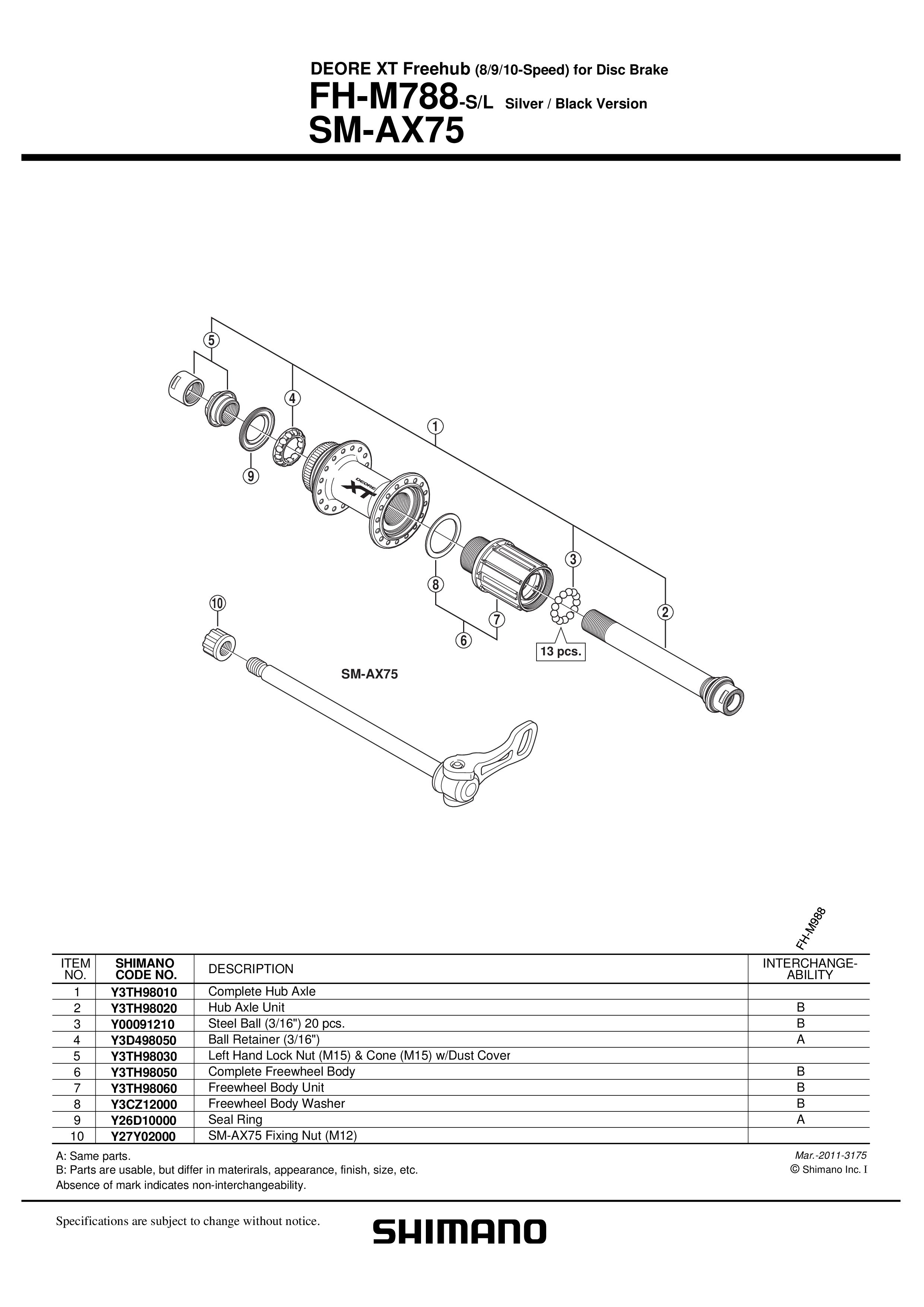 KONUS SHIMANO FH-M788 LEVI LOCK NUT M15 &amp; CONE M15 W/DUST CAP