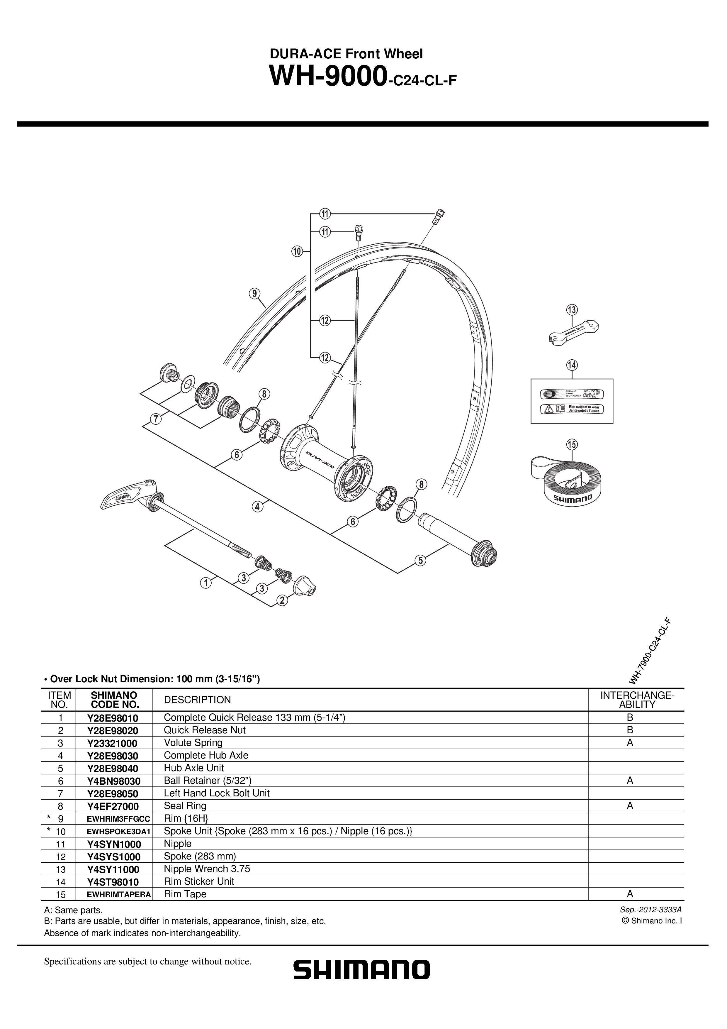 ŽICA SHIMANO WH-9000-C24-CL-F SPOKE 283MM