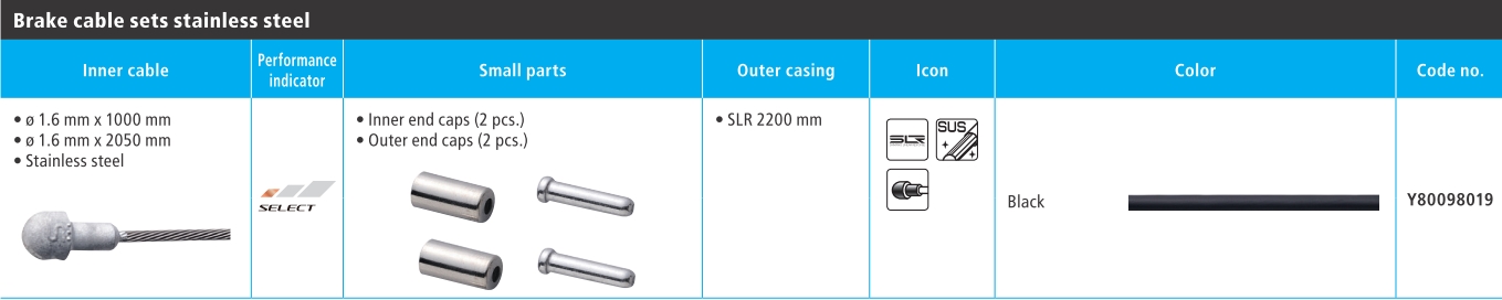 BUŽIR I SAJLA KOČNICE SHIMANO ROAD SUS, INNER CABLE 1000MM/2050MM, OUTER CASING SLR 2200MM X 1, INNE