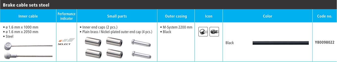 BUŽIR I SAJLA KOČNICE SHIMANO MTB, OUTER CASING 2200MM BLACK, INNER CABLE 1000MM/2050MM STEEL, OUTER