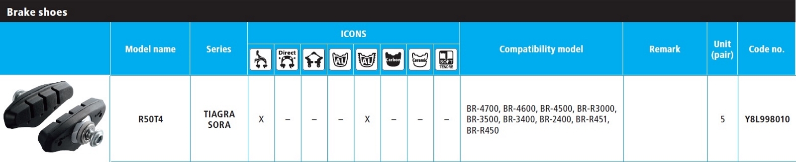 PAKNOVI SHIMANO BR-2400 R50T4, 5 PARI